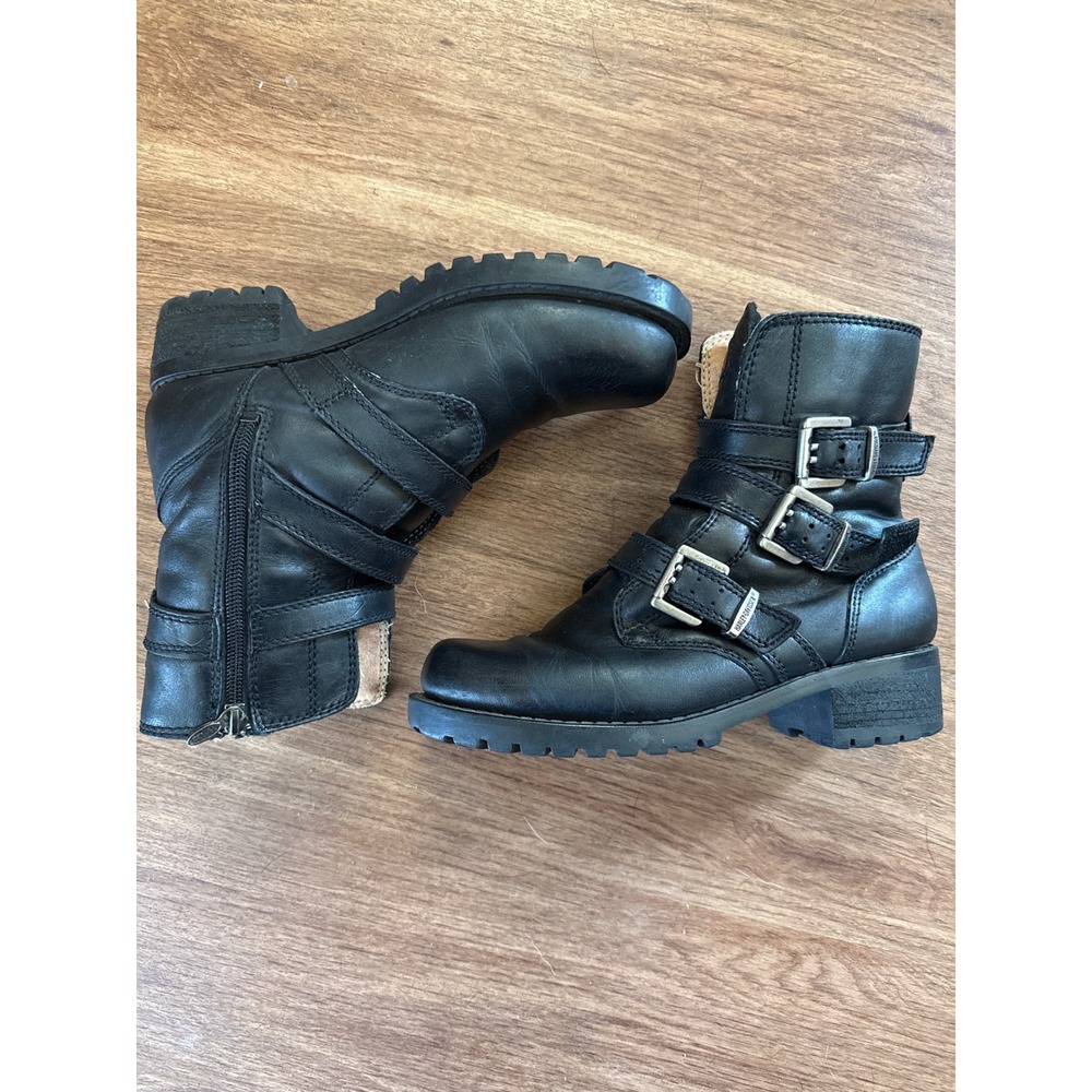 Harley-Davidson Womens Black Leather Triple Buckle Moto Boots 6.5 D84183 Biker